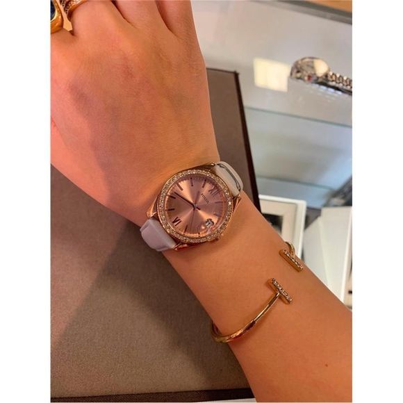 Fossil Ladies Scarlette Mini Three-Hand Date Mineral Gray Leather Watch (ES4556) - Picture 4 of 4